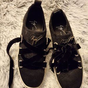 Giuseppe Zanotti Maggie Low Top Sneakers Shoes Black Glitter Patent Leather